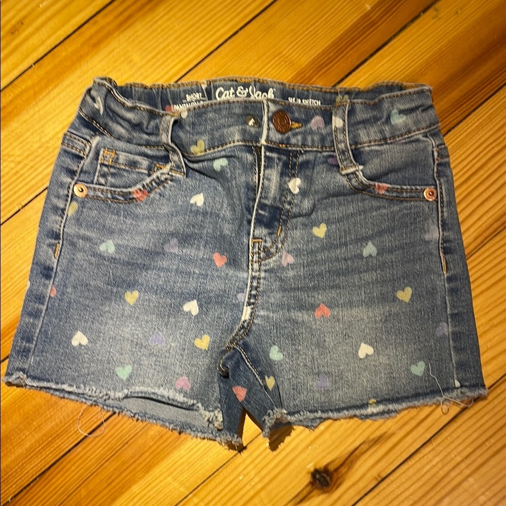 Cat & Jack Denim Heart Print Shorts NWOT Girls Size 6/6x